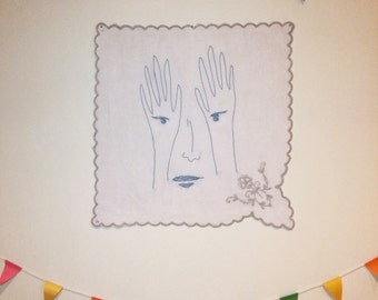 Hidden (2016) handmade machine embroidery art drawing illustration girl portrait