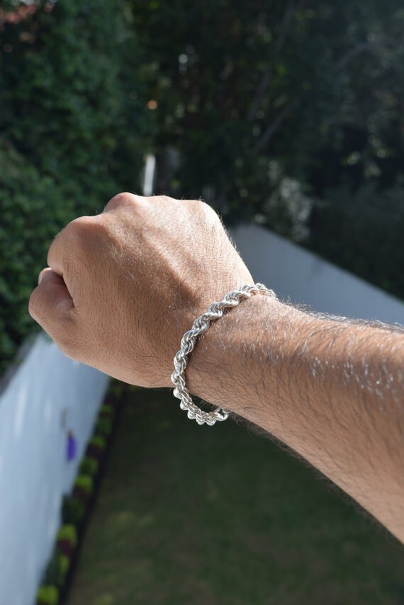 Mens 9.25 Sterling Silver Rope Bracelet Box clasp handmade.