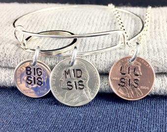 3 sister necklace, Matching sister necklaces, Big brother little sister, Three sisters, Oldest middle youngest, Big sister little brother