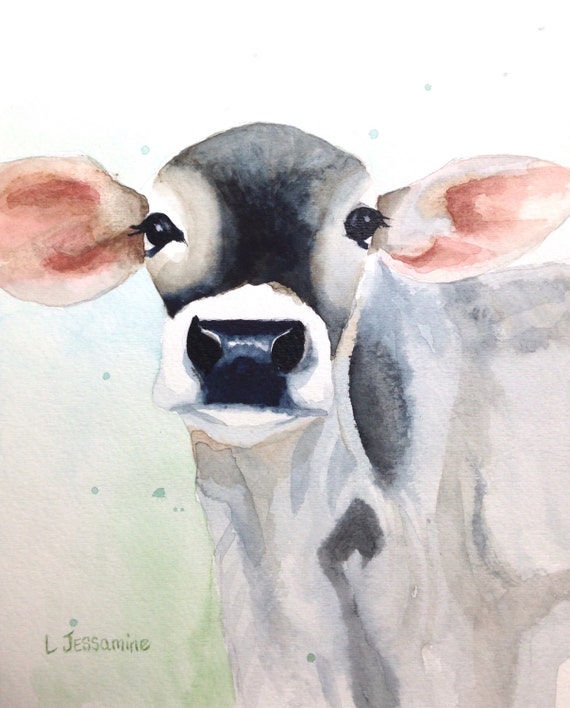Cow Painting Cow Art Black and White Cow Original Watercolor