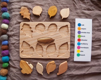 Wooden Leaf Puzzle / Montessori Toy /Organic Toy/ Educational Toy/ Toddler Development Wood Toy/ Natural Wood Baby Toy