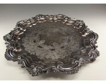 Vintage Three Footed Silver Plated Serving Plate by Continental Silver