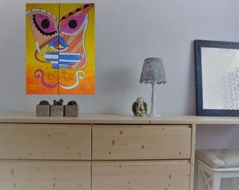 Original modern acrylic painting on canvas abstract face