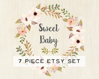 Etsy Shop Banner Set-Pink Etsy Shop Banner-Shop Set-Boutique Etsy Banner-Flower Etsy Banner-Sweet Baby