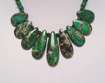 Green Jasper Sea Sediment Necklace, Green Bib Necklace, Gemstone Bib Necklace.Chakra Necklace, Gemstone Necklace, Australian, Green Jewelry