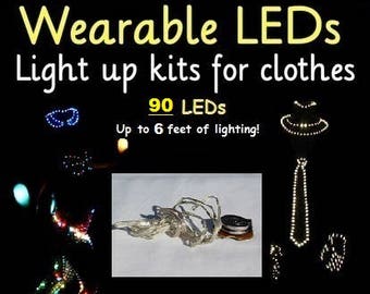Make an LED Costume in minutes! Exclusive DIY LED kit for clothes, up to 6 feet of lights, you can attach these LEDs to anything! Light up!