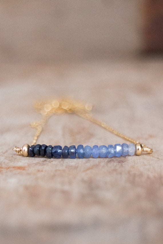 Ombre Sapphire Necklace, Blue Sapphire Necklace in Gold or Silver, September Birthstone, Genuine Sapphire Jewelry, Wife Gift
