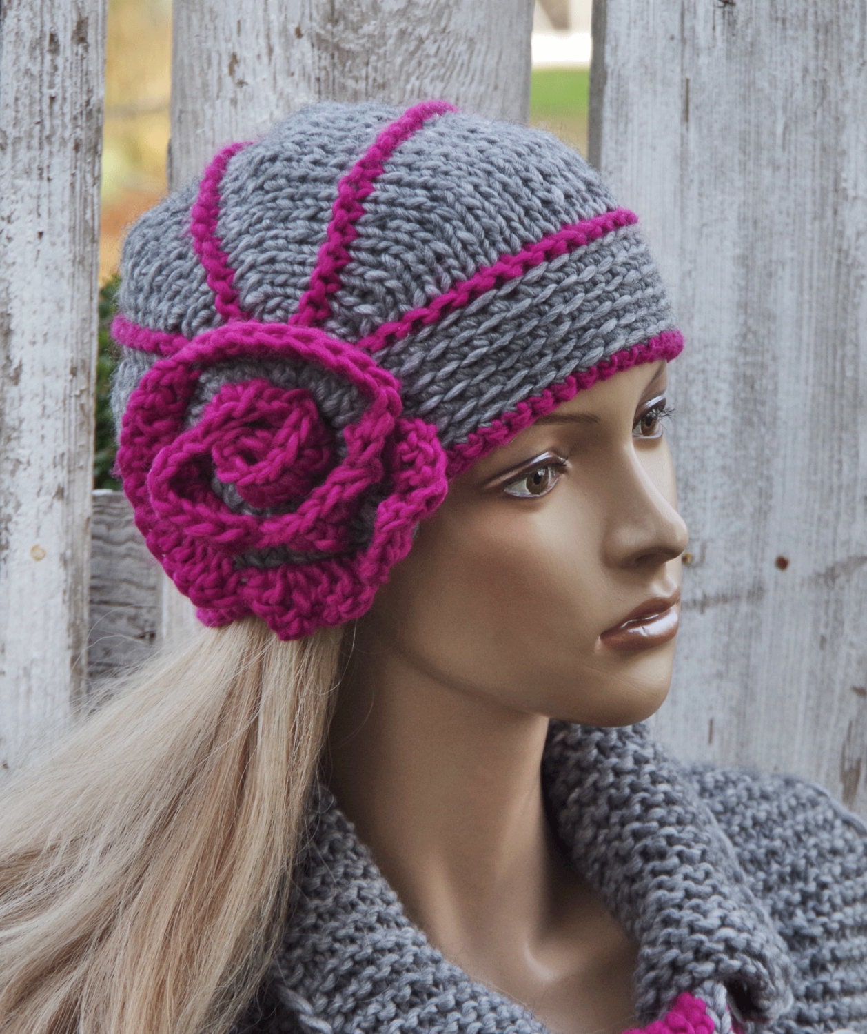 Knitted flower hat Womens Hat Winter Cap Flower Freeform rose