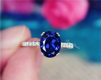 Oval Sapphire Ring Sapphire Engagement Ring/ Wedding Ring 925 Sterling Silver Ring Anniversary Ring Birthday Present