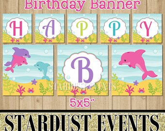 Dolphin Happy Birthday Banner, Dolphin Birthday Banner, Happy Birthday Banner, Under The Sea Banner