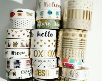Washi Tape-24" Sample/ gold foil washi tape/cats/hearts/globe/succulents/hobby lobby