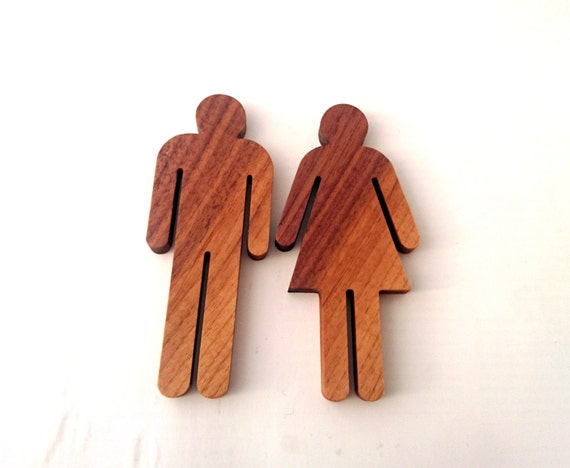 Dark/Light Walnut WC Sign for Men and Woman Restroom by PongiWorks