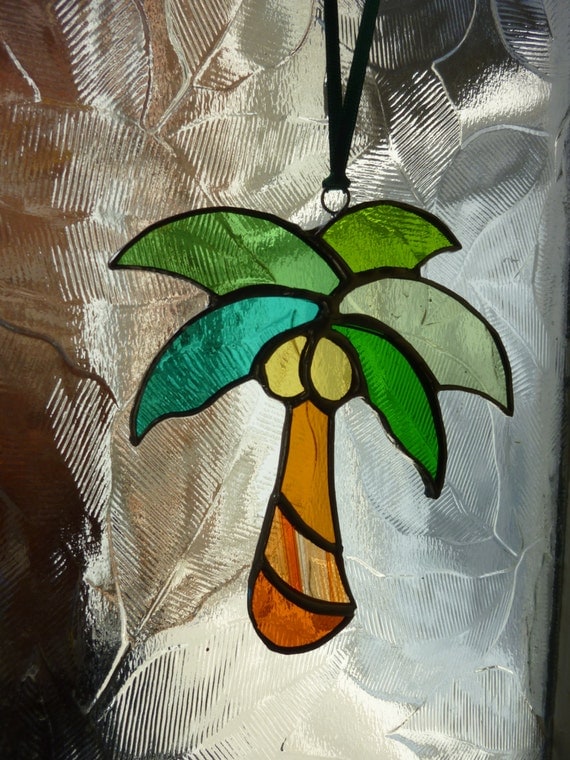 Stained Glass Palm tree suncatcher by HiromisGlass on Etsy