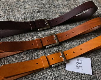 Leather Belt 'SQ Milan' 'Chocolate' - KasetaLeather