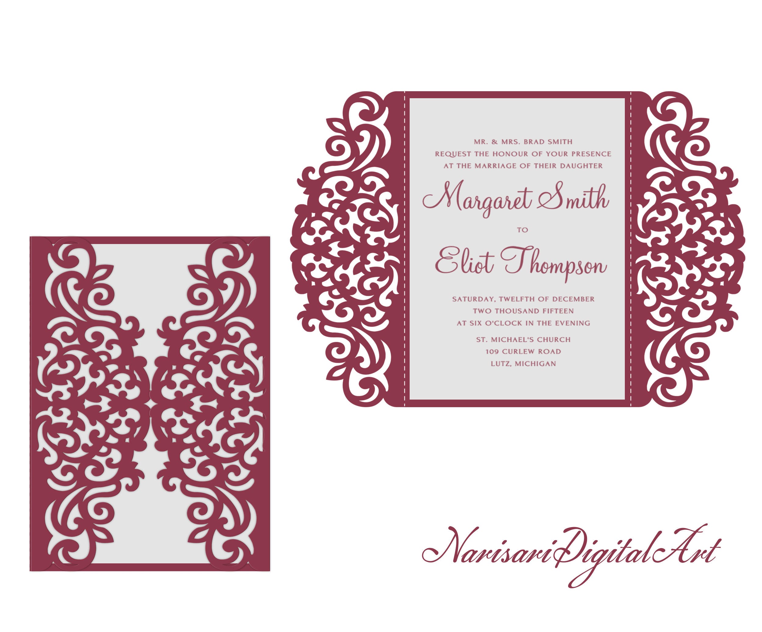 5x7 SVG DXF CDR Gate-fold Wedding Invitation Card laser Cut