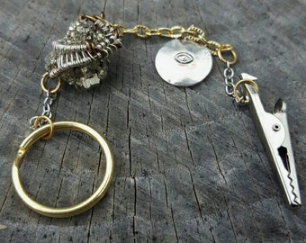 Wire Wrapped Pyrite Roach Clip Keychain