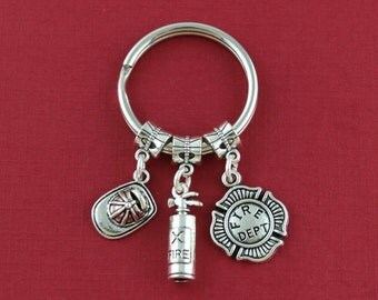 SRA ZXY Firefighter Keychain - Firefighter Gift For Him - Fireman Gift - Firefighter Key Ring with Firefighter Hat & Fire Extinguisher