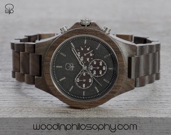 Wood Watch Dark Sandalwood | Engraved Wooden Watch Chrono | Dark Wood Chronograph | Personalized Wood Watch For Men | Best Gift For Men