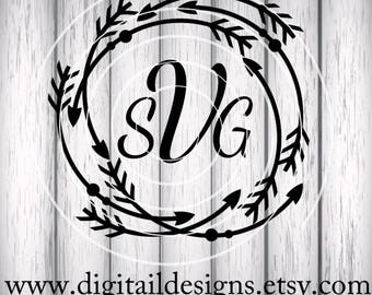 Arrow Monogram Frame SVG - png - dxf - eps - ai - fcm - Arrow Monogram SVG - Arrows Monogram Frame - Boho Monogram - Arrow SVG