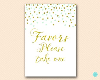 Mint Hearts Favors Sign, Bridal Shower Favors, Bridal Shower Decorations, Baby Shower Favors, Bridal Shower Decorations, Signs BS488 TLC488M