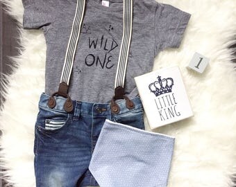 Wild One Tri-Blend Grey Toddler T-Shirt // First Birthday Shirt // One Year Old // Woodland // Gender Neutral