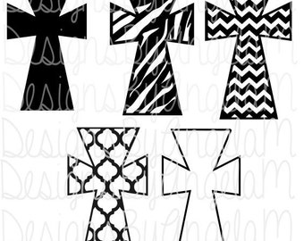Cross with patterns Chevron Zebra Quarterfoil SVG Digital cutting file Instant Download - Use on your cutting machine Dxf Png Eps Svg