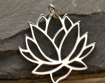Yoga Jewelry Large Lotus Flower Spiritual Necklace Pendant 925 Sterling Silver 16" 18" 20" Chain 477