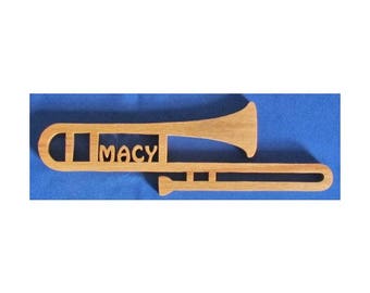 Personalized Hand Cut Oak Trombone - Great For Room Door, Wall or Locker
