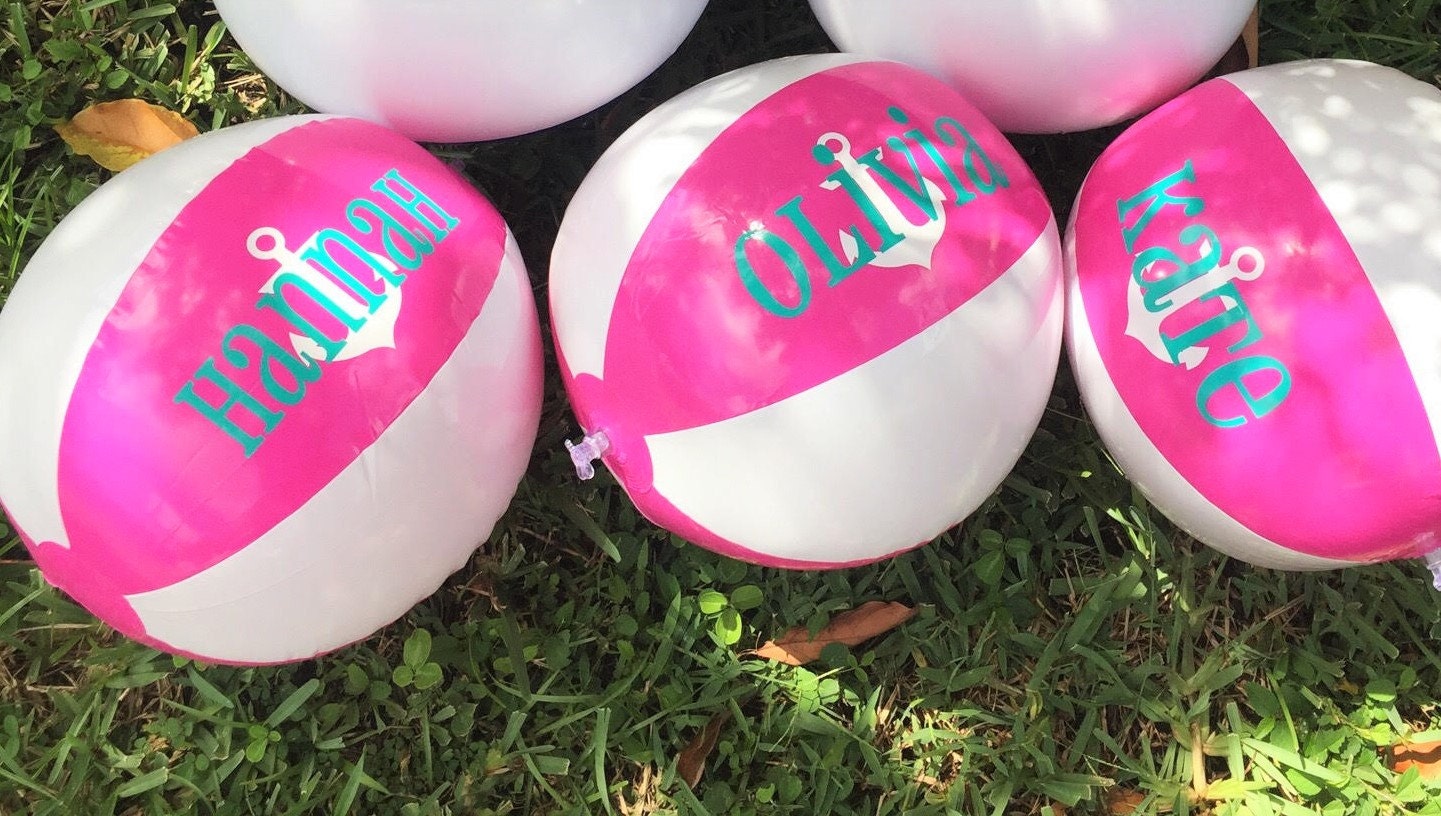 HOT PINK & WHITE Personalized Striped Beach Ball Two Color