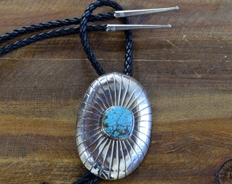 Vintage Navajo Turquoise Sterling Silver Bolo Tie
