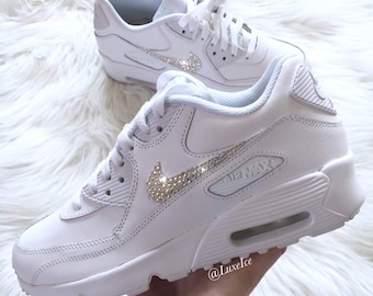 Nike Air Max 90 White customized with SWAROVSKI® Xirius Rose-Cut Crystals.