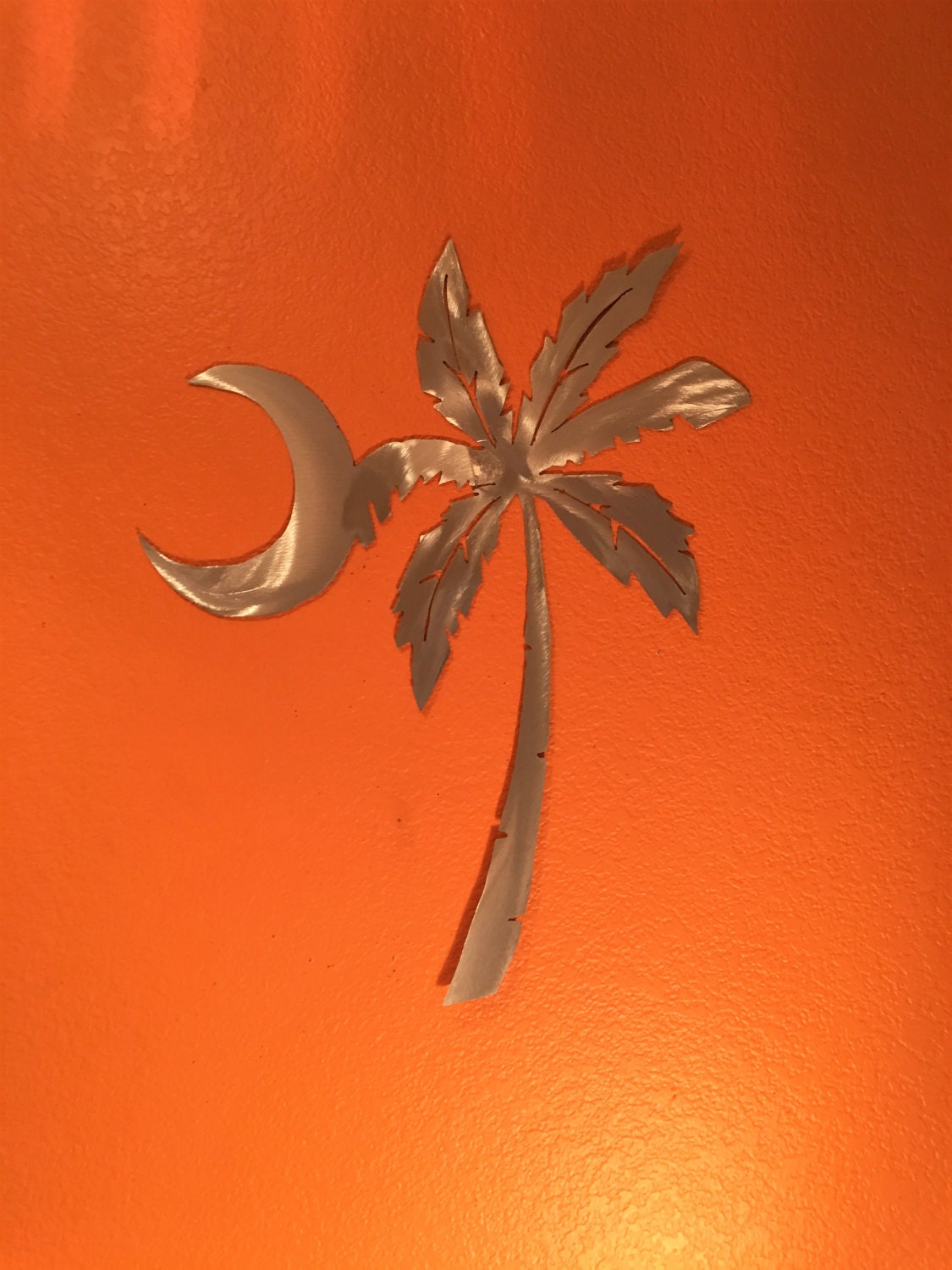 Metal Wall Art. Palm tree and half moon. Hand cut one of a