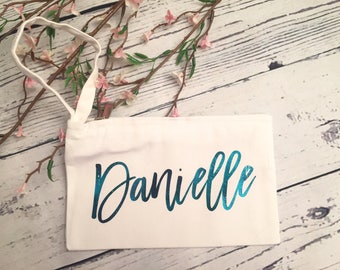 FOIL Cosmetic Bag, Make-up Clutch, Personalized Cosmetic Bag, Bridesmaid Cosmetic Bag, Bridesmaid Gift, Makeup Bag, Bridesmaid Makeup Bag