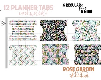 Planner Page Tabs : ROSE GARDEN COLLECTION | Set of 12 Planner Tabs | DreamPlanRepeat