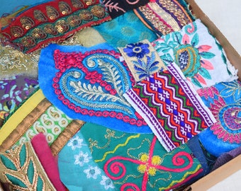 50 Samples of Bohemian Textiles & Trims / Lucky Dip Boho Fabric Swatches / Indian Hippy Fabric Scraps / Fabric Remnants / Craft Inspiration