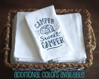 Camper Sweet Camper Kitchen Towel, Dish Towel, RV Accessories, Travel Trailer Decor, Vintage camper, Glamping, Motorhome, Camping Decor