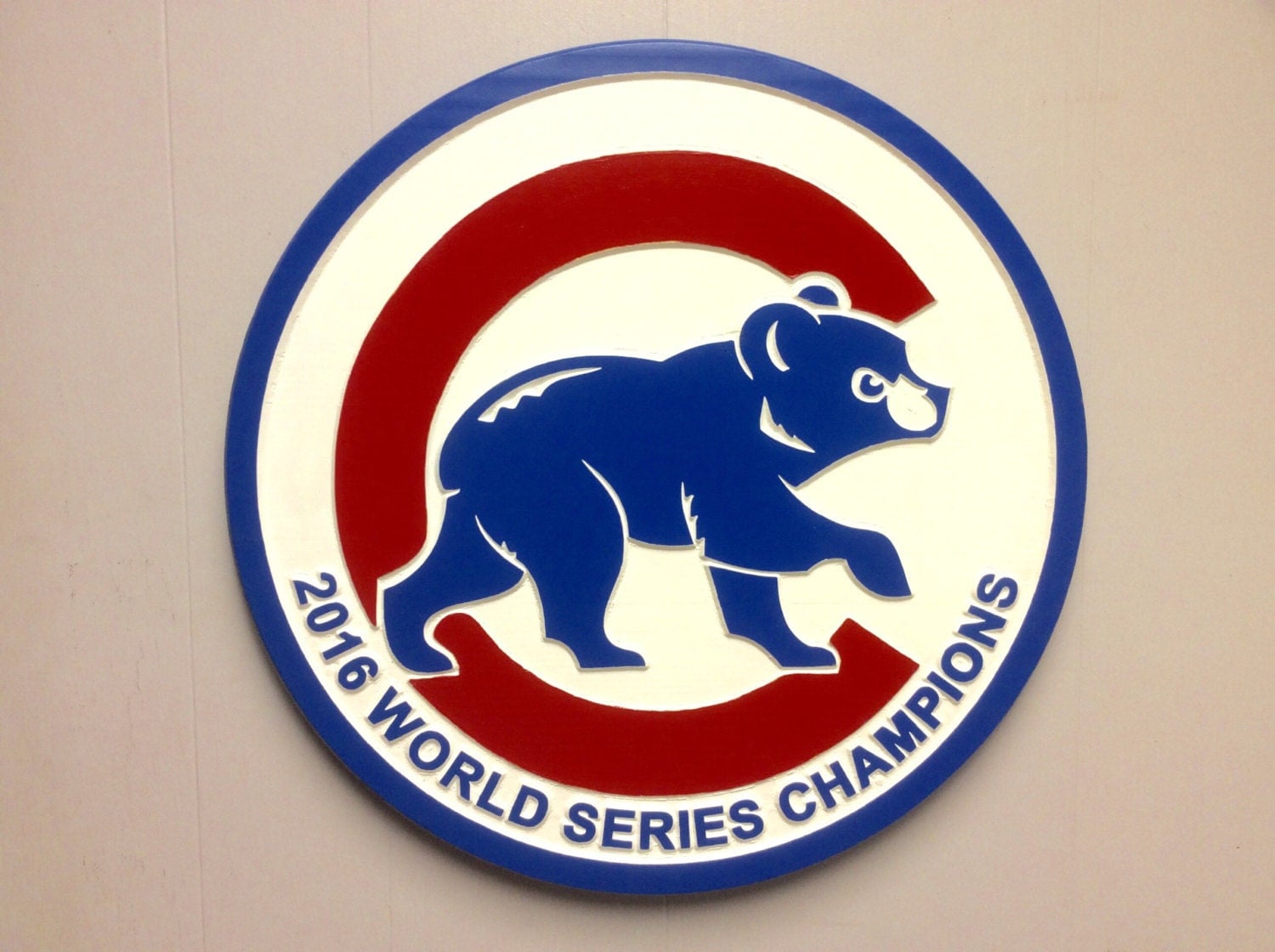 Chicago Cubs wood carved and hand painted cubby bear logo