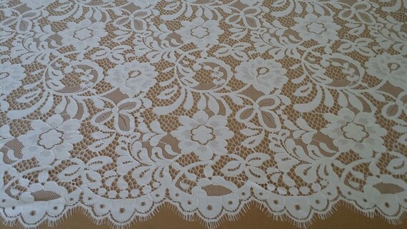White lace fabric, French lace, lace Bridal lace Wedding lace White lace Veil lace Scalloped Floral lace Lingerie