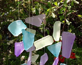 Sea glass wind chime, sun catcher, windchime, with silver seahorse,unique garden decoration, house warming gift, wedding gift