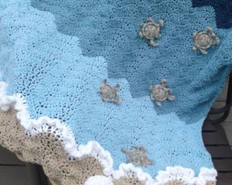 Turtle Beach Crochet Afghan Throw Blanket