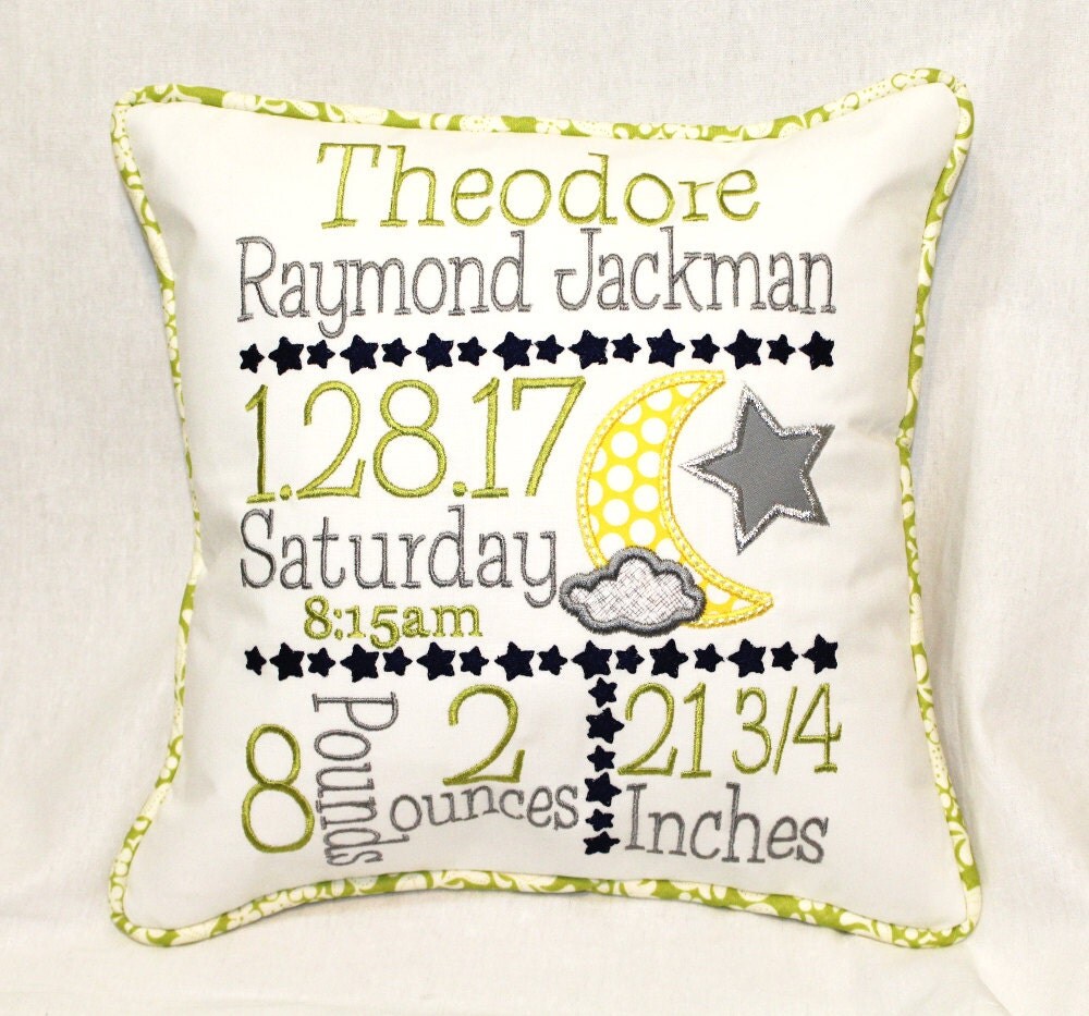 Download Custom Birth Announcement Pillow Embroidered with baby's