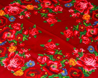 Burgundy Shawl Russian Wool Shawl Scarf with Flowers Ukrainian Shawl Burgundy Wedding Gypsy Shawl Vintage Wool Shawl Floral Print Scarf