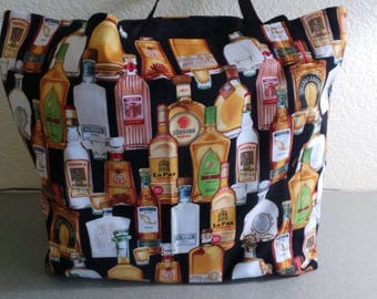Tequila Bottles and Shot Glasses, Reusable Farmers Market / Grocery / Shopping Bag / Tote