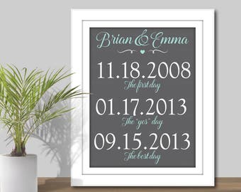 The First Day, The Yes Day, The Best Day Wall Art - PRINTABLE. Special Dates, Important Dates, CUSTOM COLORS. Wedding gift for couple - 2