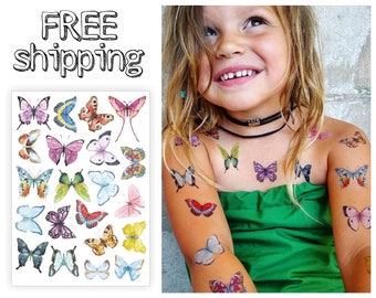 Temporary tattoos "Watercolor butterflies". Kids tatts with bugs. TA020.