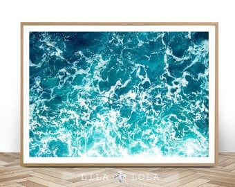 Ocean Art Print, Waves, Water, Coastal Wall Decor, Beach Art, Large Printable Poster, Digital Download, Modern Minimalist, Turquoise Blue