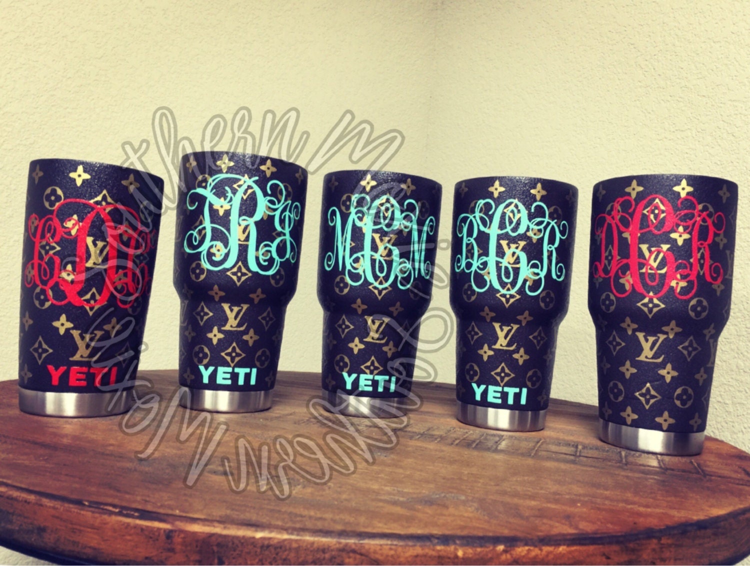 Louis Vuittoninspired customized Yeti cups