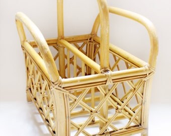 Vintage French Rattan Magazine Rack, Newspaper Rack, Storage, Blankets, Porte Revue, Bamboo, Bambou, Box, Living Room, Den, Books, Rotin