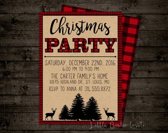 Plaid Christmas Party Invitation | Rustic Christmas Party Invitation | Holiday Party Invitation | Christmas Party Invite | Deer Invitation