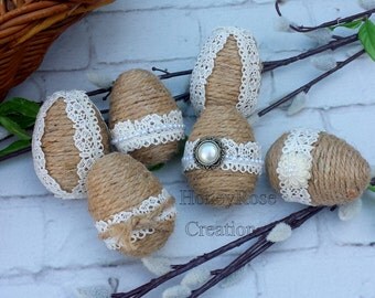 Easter eggs.Jute Easter Eggs.Handmade Easter decoration eggs.Set of 6 eggs.